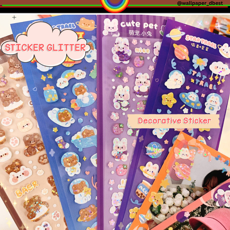 

STIKER LASER SINGLE GLITTER HOLOGRAM MOTIF RABBIT BEAR BUBBLE CUTE LUCU WATERPROOF MODEL KOREA @wallpaperdbest