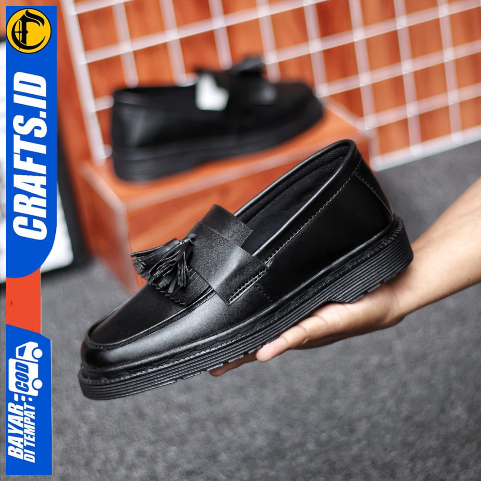 Sepatu Formal Pria Casual Kerja Kantor Formal Pantofel Hitam Crafs Asuka