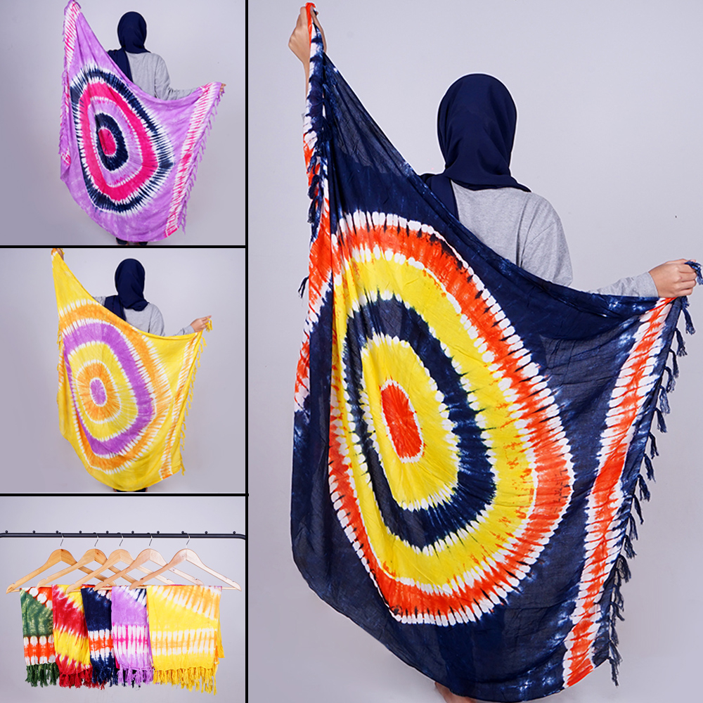 KAIN PANTAI KHAS BALI TIE DYE CIRCLE - SARUNG PANTAI - SARONG PANTAI UJUNG BERUMBAI LEMBUT ADEM