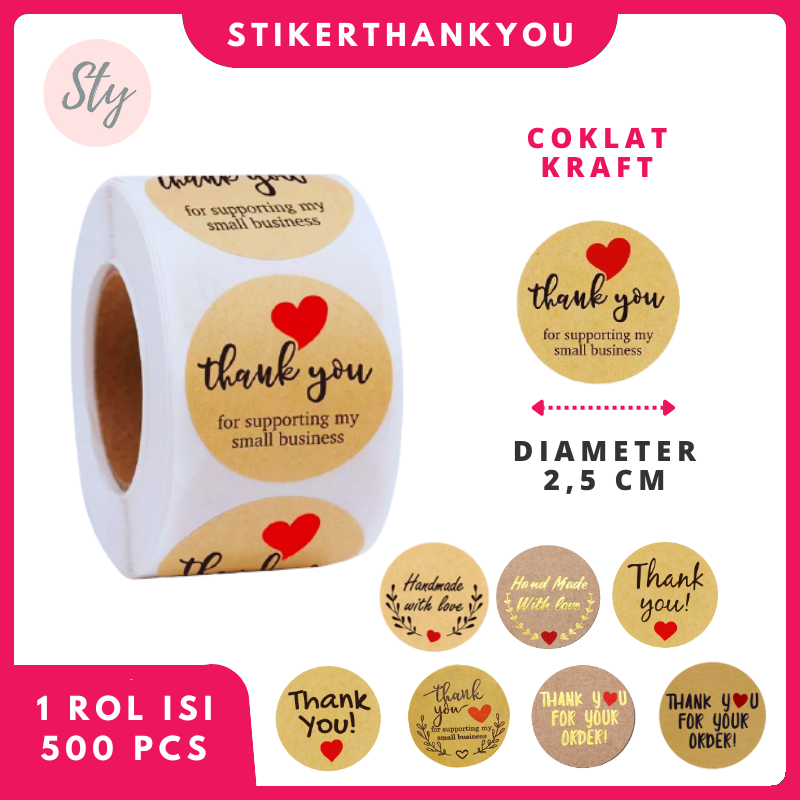 

1 ROLL Stiker Thank You Label Ucapan Terima Kasih Kraft Coklat 500 Pcs