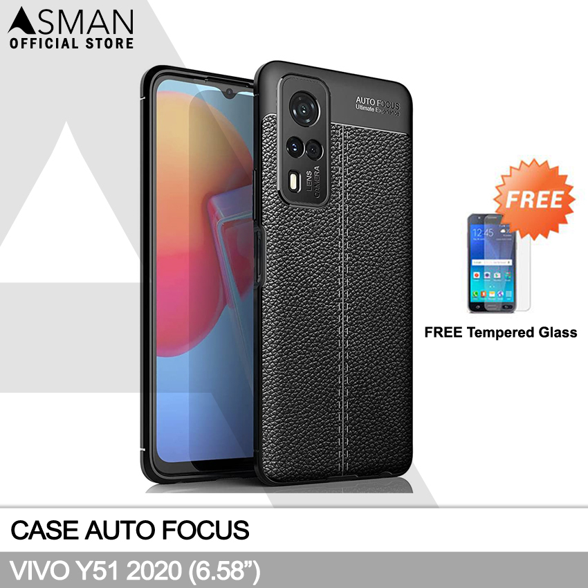 Auto Focus Vivo Y51 2020 (6.58&quot;) | Soft Case Leather Premium + FREE Tempered Glass