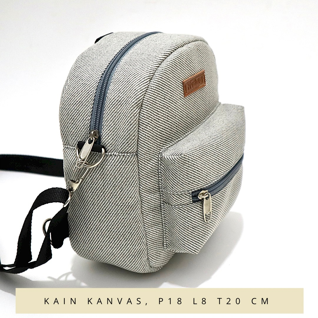 Tas ransel wanita mini kecil kanvas motif garis garis salur tali punggung webing warna warni murah