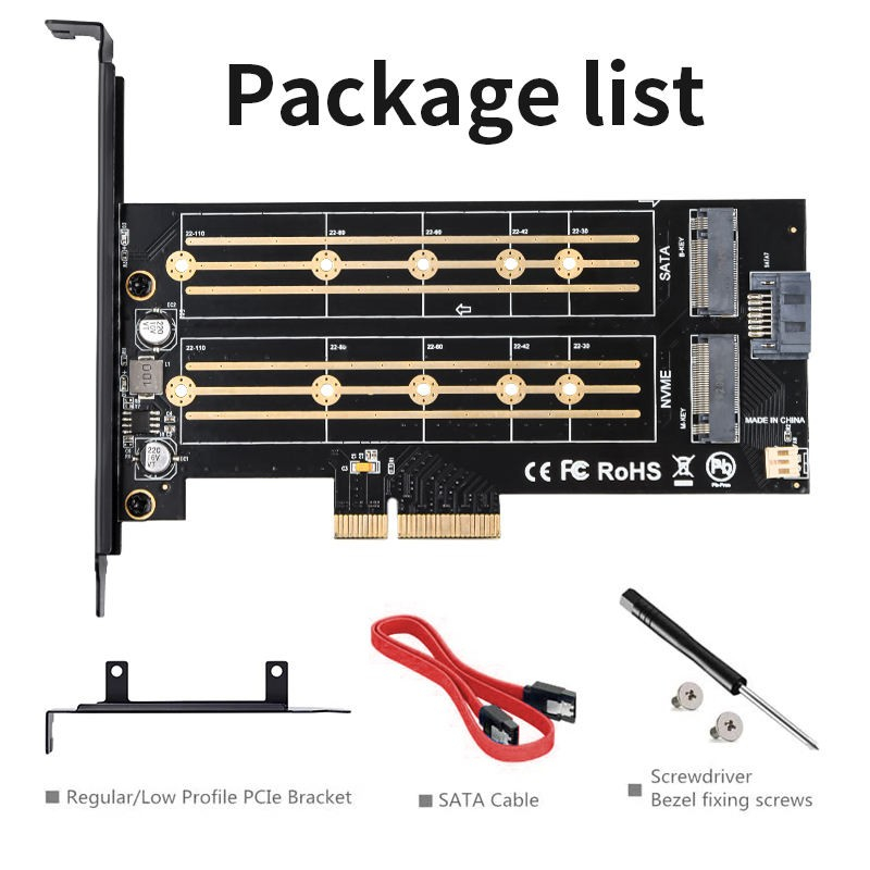 Dual SSD M2 NVME SATA to PCIE FIDECO Adapter Expansion Card PCIE x4