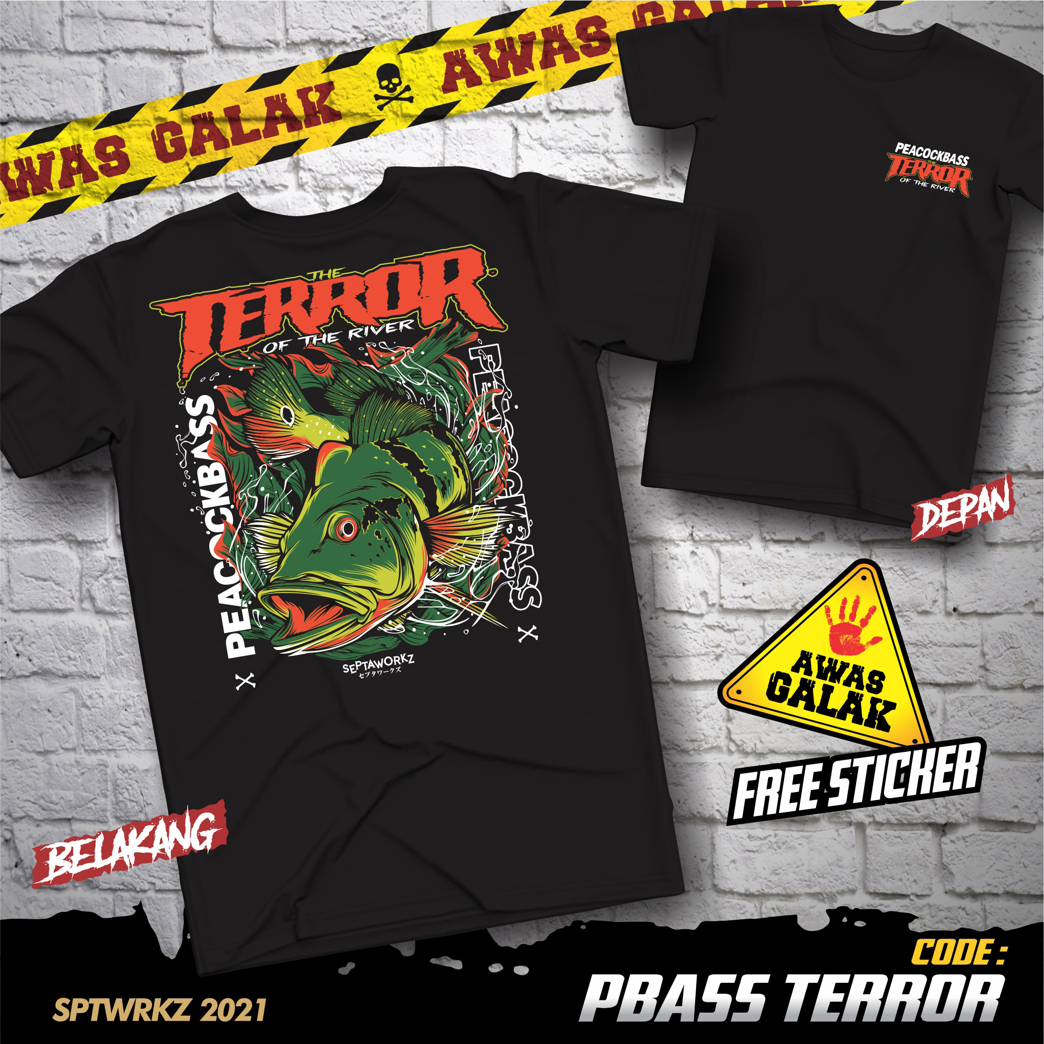 KAOS PEACOCKBASS PBASS CHANNA TERROR/KAOS CHANNA PEACOCKBASS/KAOS HOBI/KAOS PECINTA IKAN/KAOS IKAN A