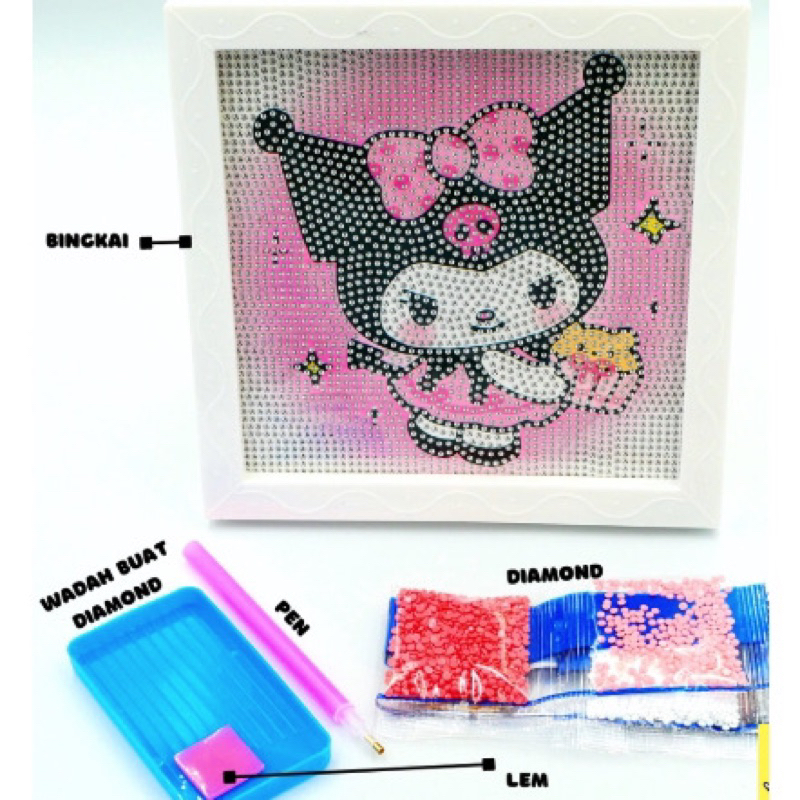 Stiker Korea Scrapbook Momo Diamond Painting Sanrio Edition + Bingkai 18cm X 18cm sticker lucu