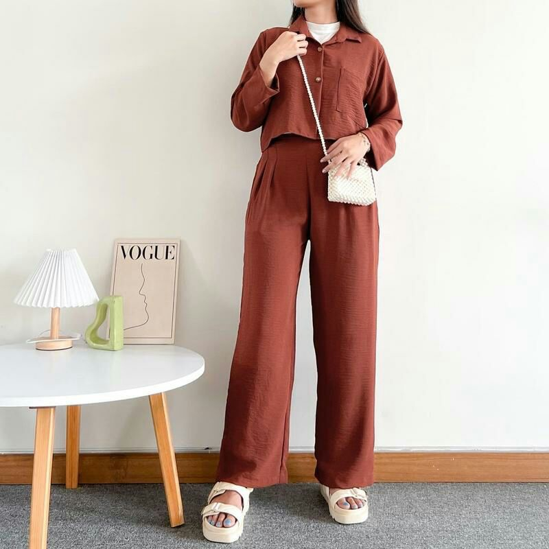 NAVAA ONE SET KEMEJA BLAZER CROP DAILY SET WANITA POLO LINEN PREMIUM (MSB)