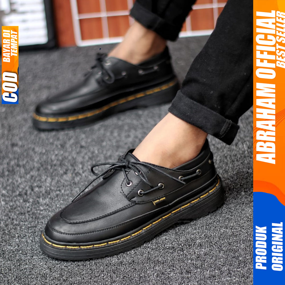 Sepatu Docmart Pria Tali Hitam Casual Kulit Formal Pantofel Pria Kerja Abraham