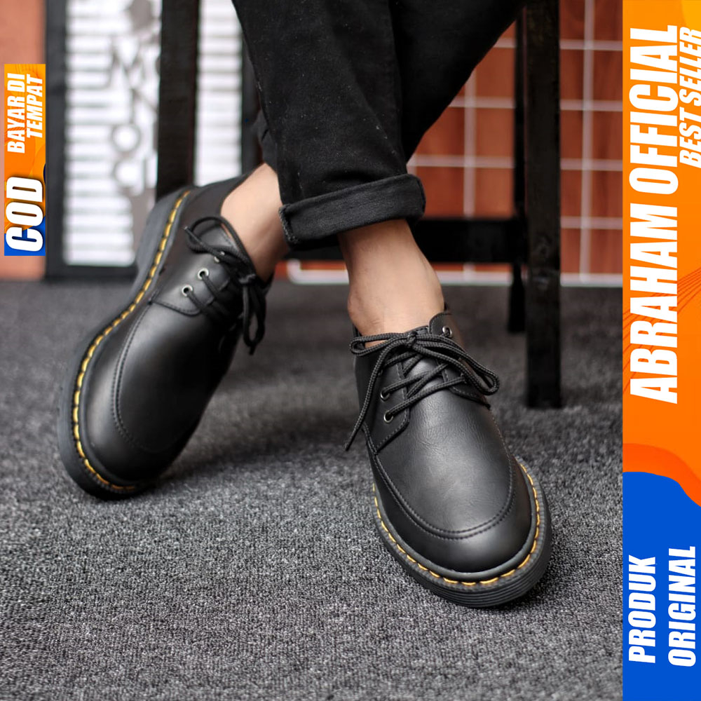 Sepatu Docmart Pria Tali Hitam Casual Kulit Formal Pantofel Pria Kerja Abraham