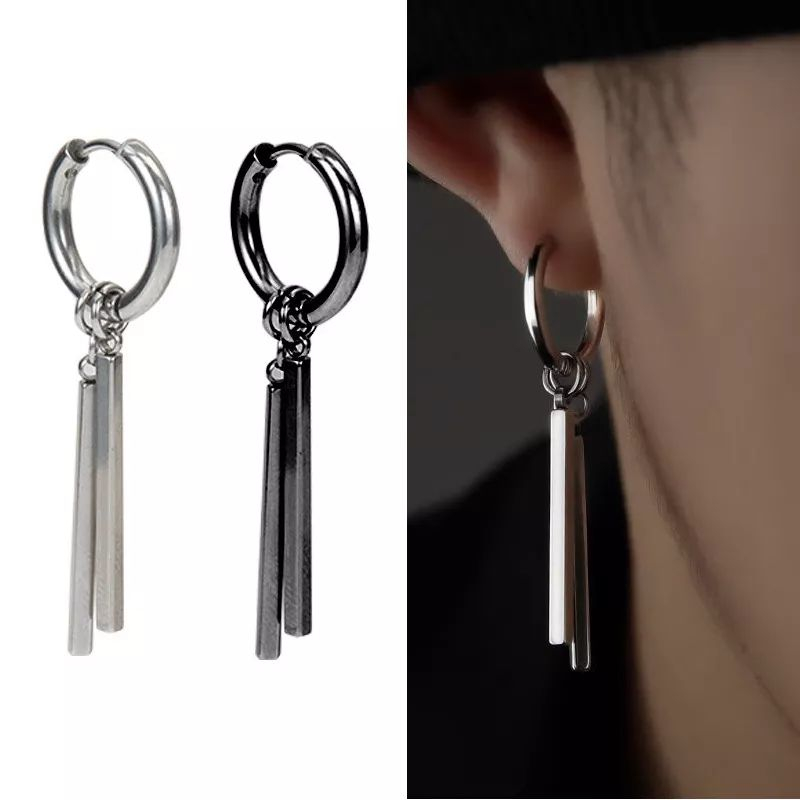 [COD] 1 Pcs Anting Tindik Telinga Bulat Bandul 2Batang Model Korea Anting BTS