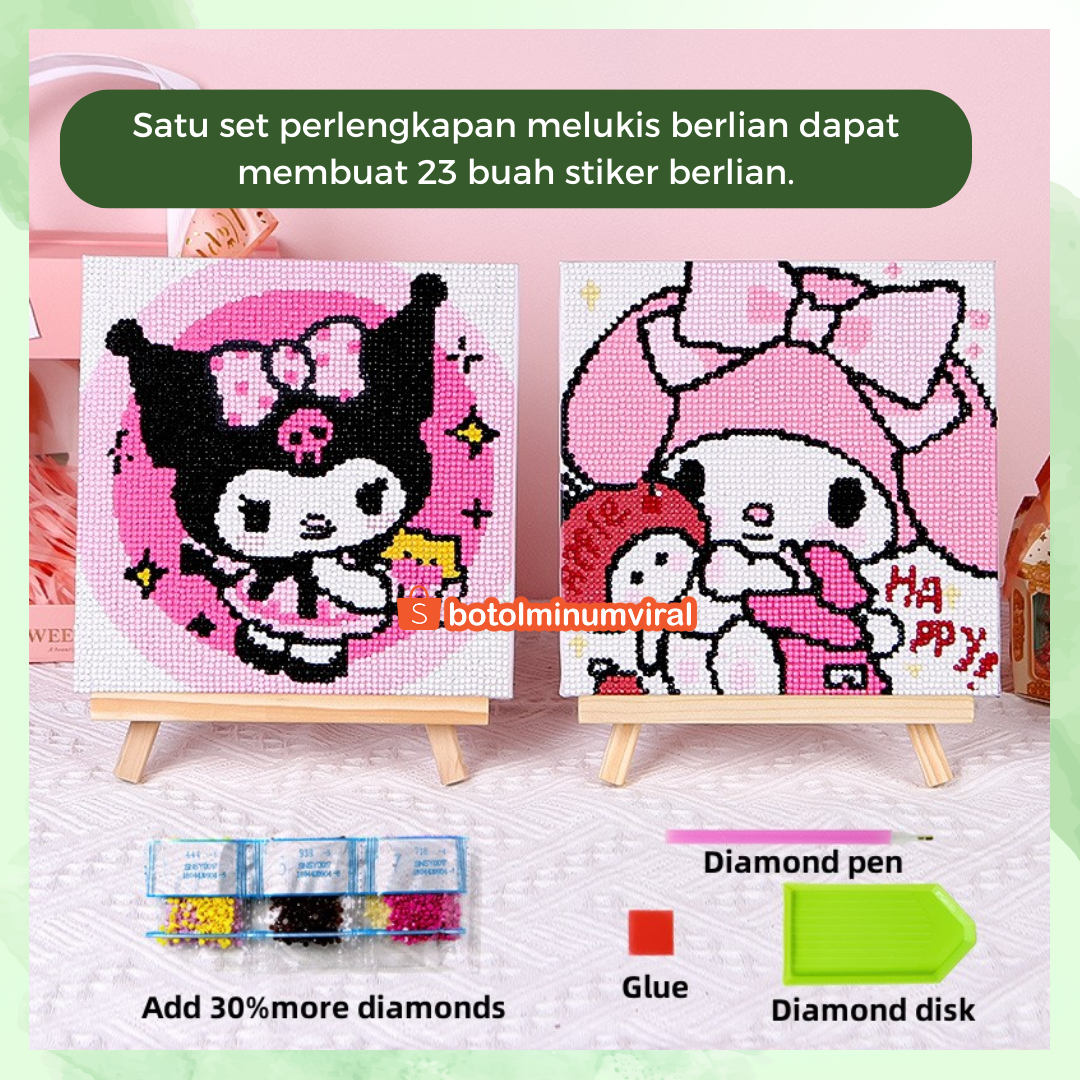 Sticker Diamond Painting DIY Mainan Sparkle Beads Anak Viral Sanrio