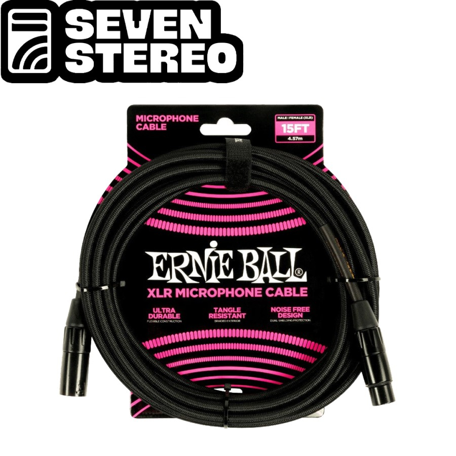 Ernie Ball 6391 15FT Braided Male to Female XLR Microphone Cable Black