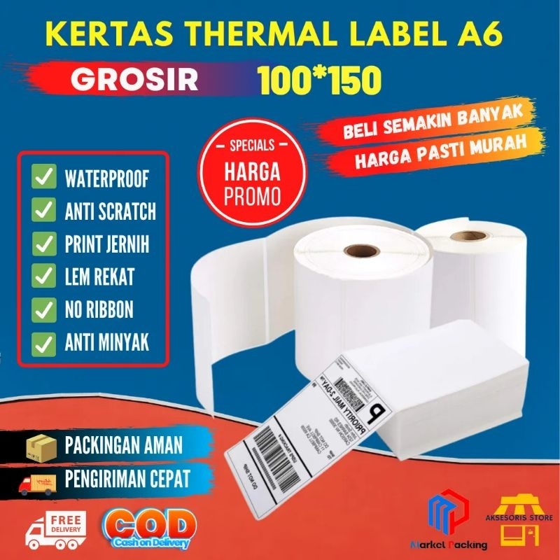 

KERTAS LABEL THERMAL A6 100 X 150 mm isi Full Asli 500Pcs KERTAS STICKER DIRECT THERMAL 100x150 mm Isi 500Pcs