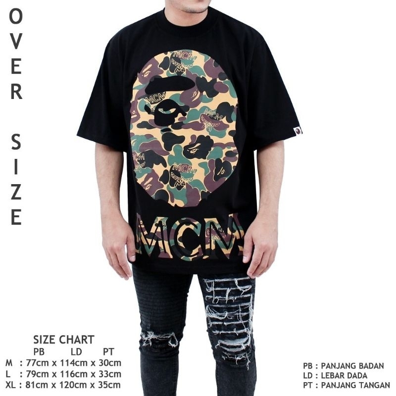 KAOS T-SHIRT COTTON 24S OVERSIZE BAPE LOGO BIG CAMO HEAD FULLTAG&amp;LEBEL