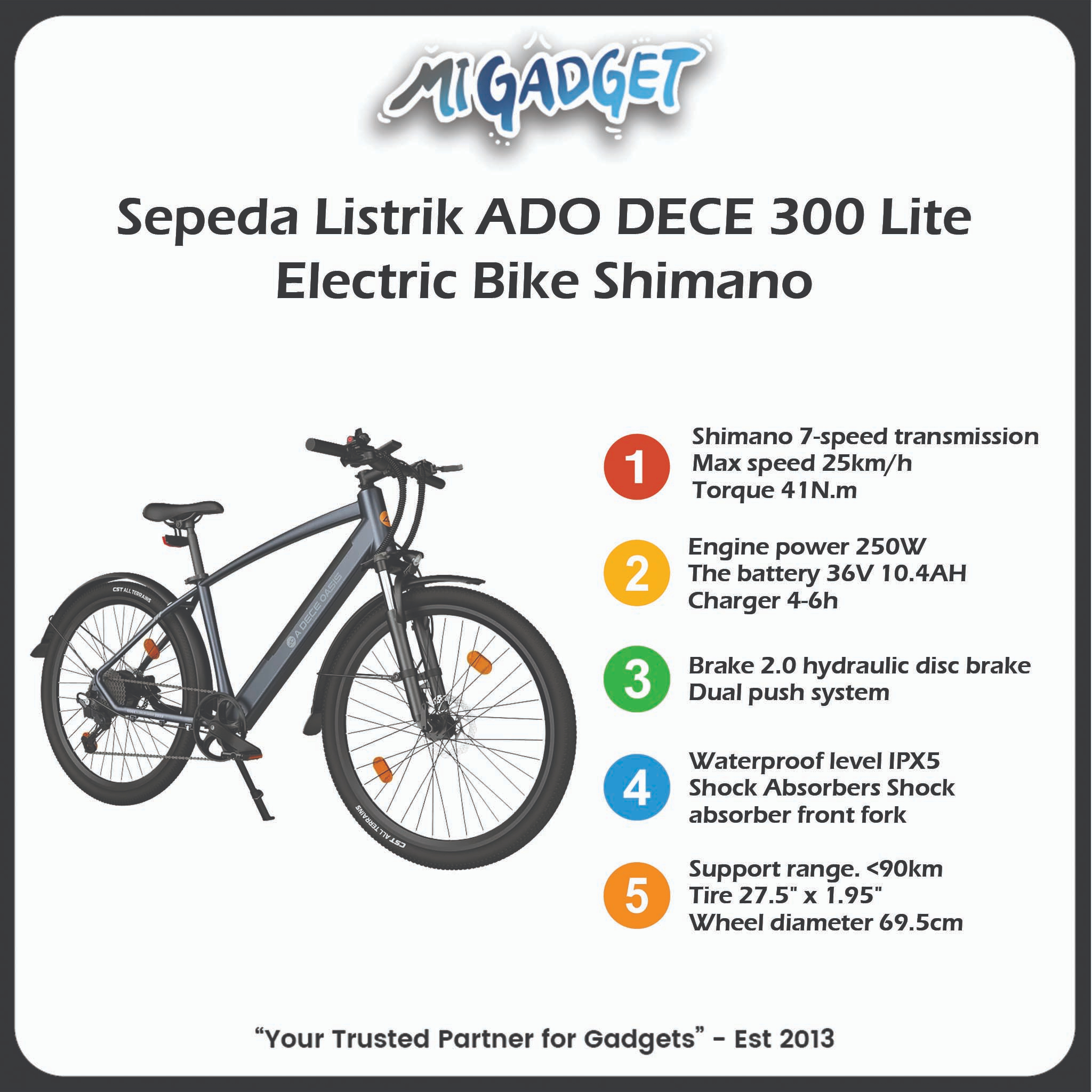 Sepeda Listrik ADO DECE 300 Lite Electric Bike Shimano 7 Speed