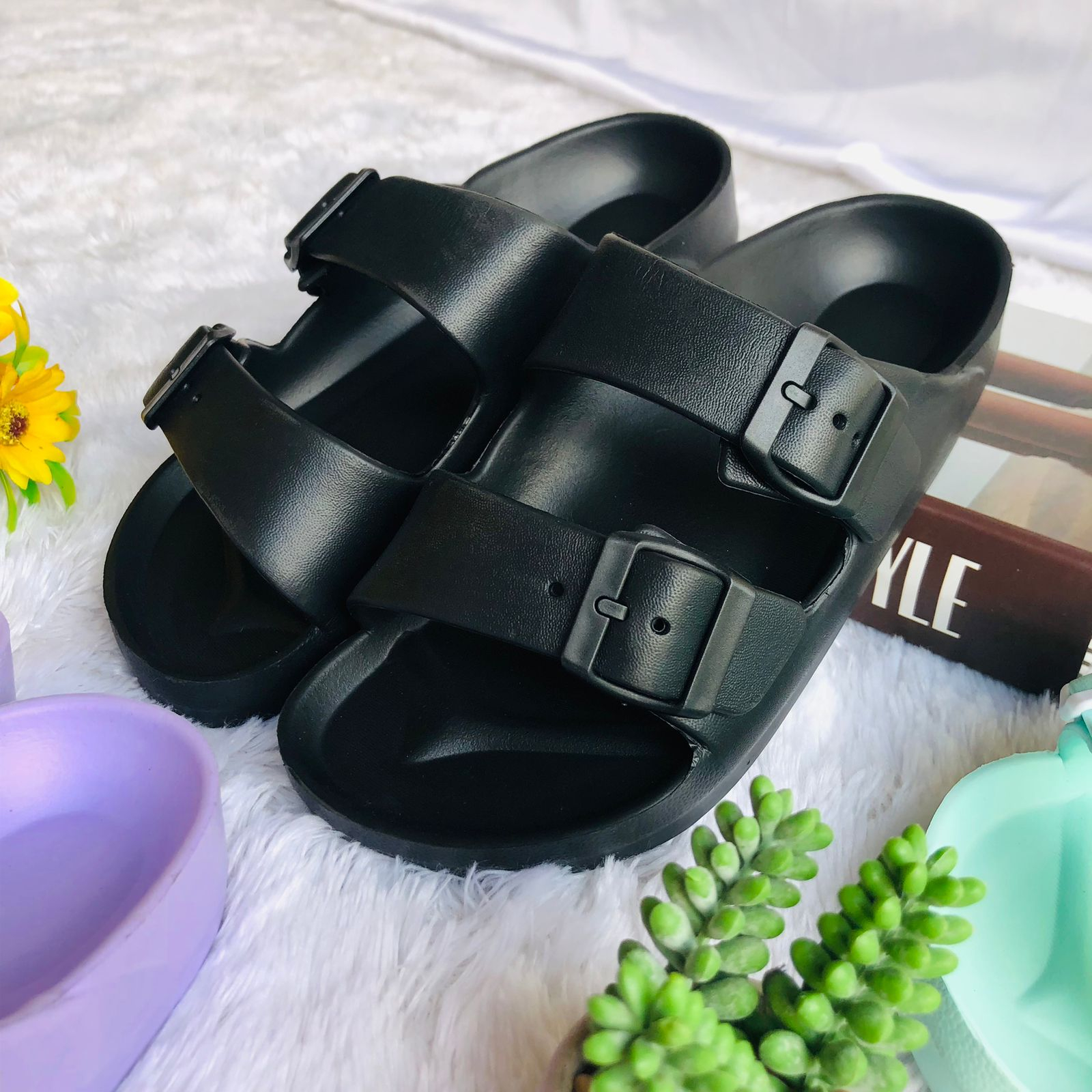 SLOP 2STRAP - Sandal Bahan EVA Karet Polos Wanita Slip On Korean Style Murah Empuk Anti Selip Sendal Jelly Wanita | SLIDE KARET