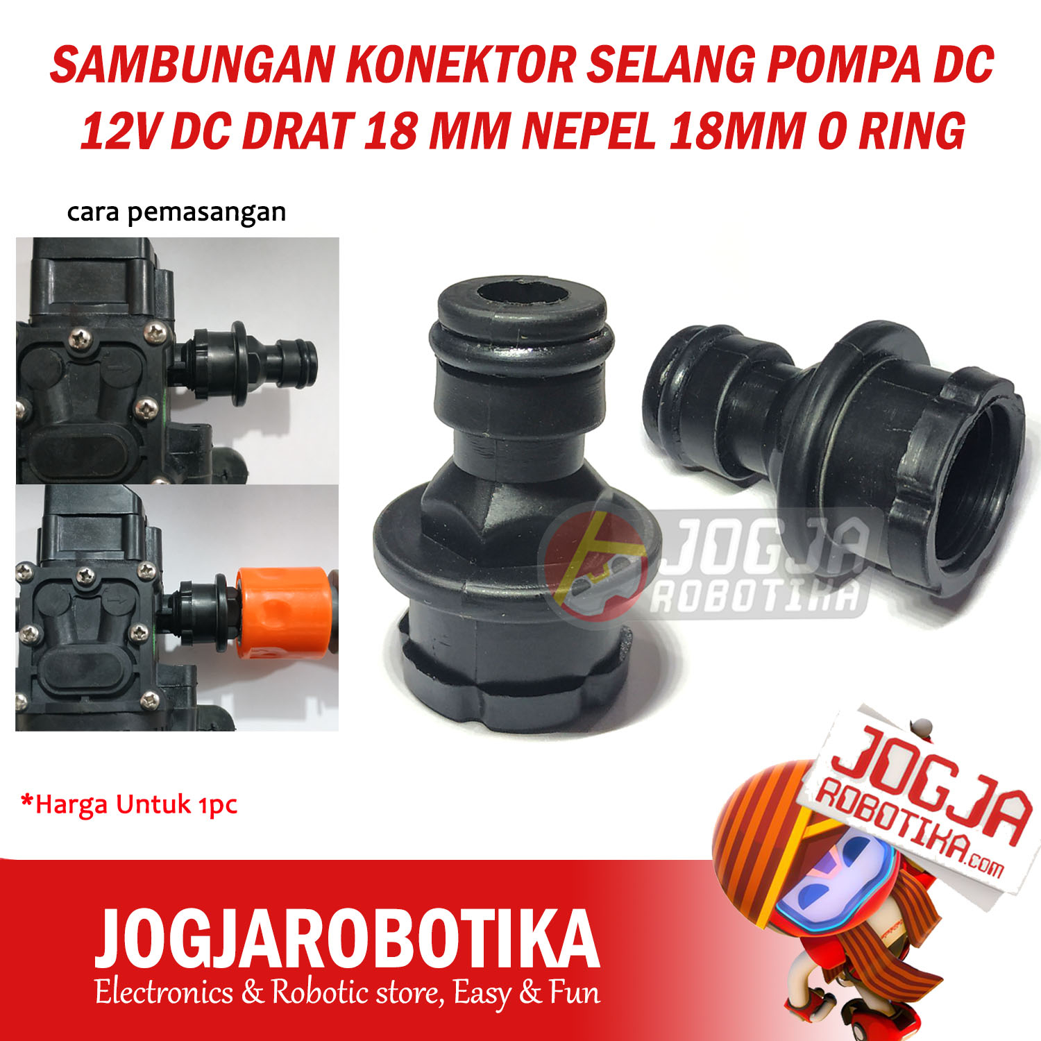 Sambungan Konektor Selang Pompa DC 12V DC Drat 18 mm Nepel 18mm O ring