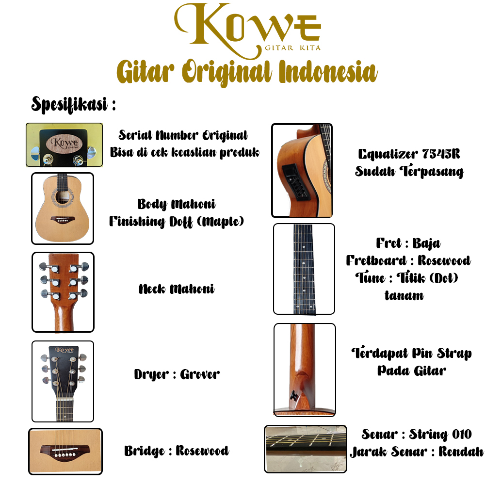 Gitar Akustik Elektrik Prener LC KOWE Guitar Seri NR 51 NA/NS Original Ukuran 3/4