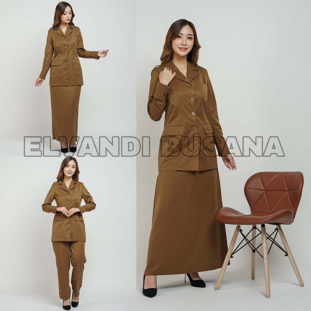 BLAZER WANITA B&amp;V LYNELLE / Seragam PNS / Baju PDH PNS Wanita / Baju Dinas Pemda Wanita / Baju Khaki PNS Wanita / Seragam ASN Wanita / Baju Guru Wanita - 7009 Pemda Aceh / Coklat Tua Gelap