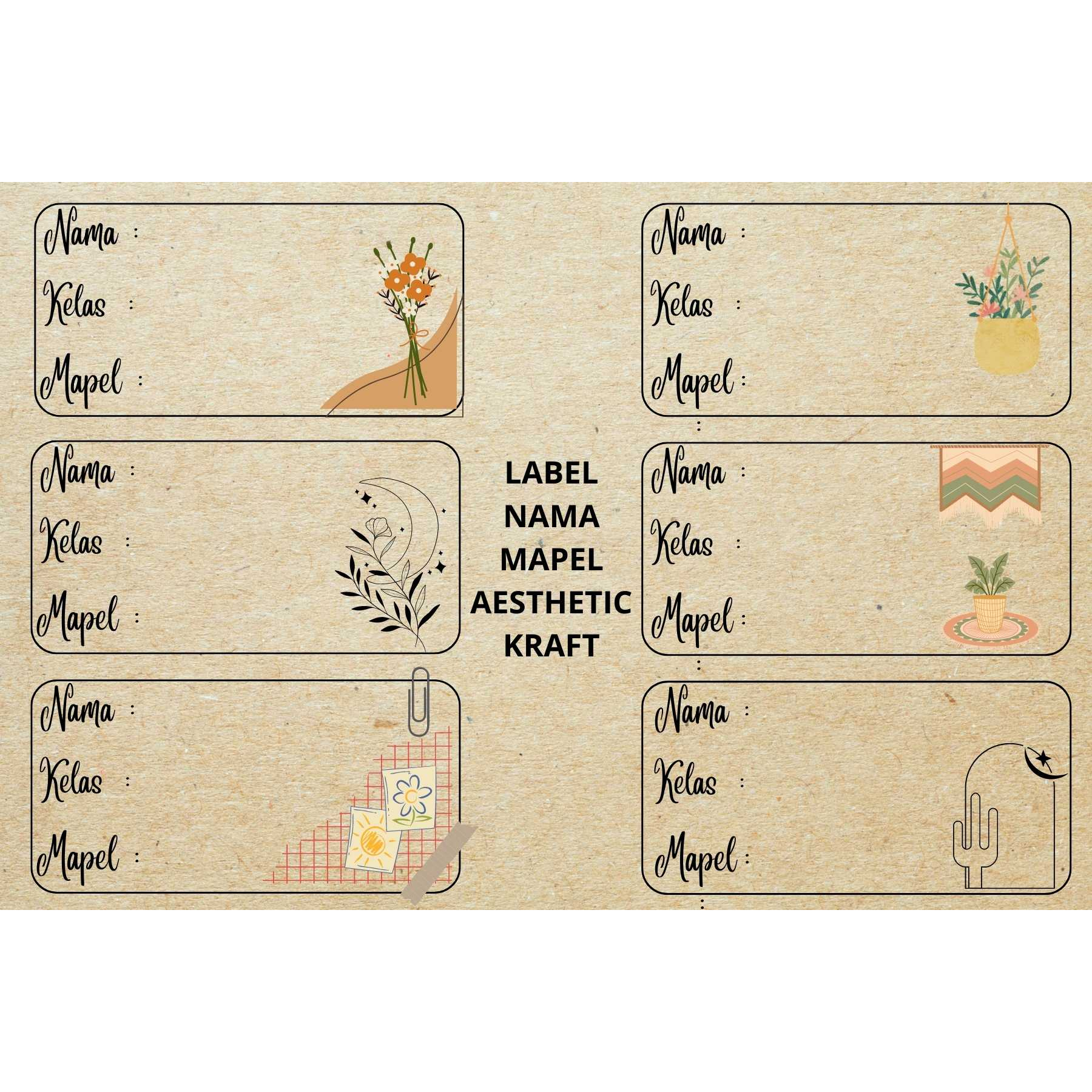 

Label Nama Buku Stiker Pelajaran Aesthetic Unik Kertas Kraft