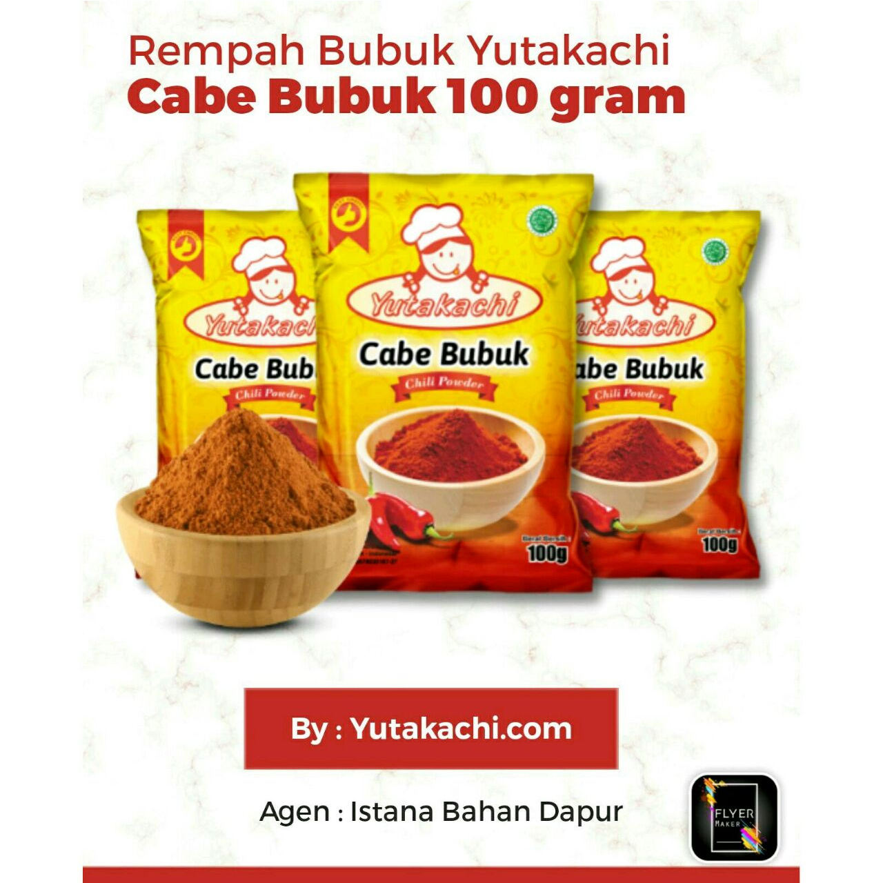 

Bubuk cabe murni yutakachi rempah bumbu cabai super pedas 100 gram