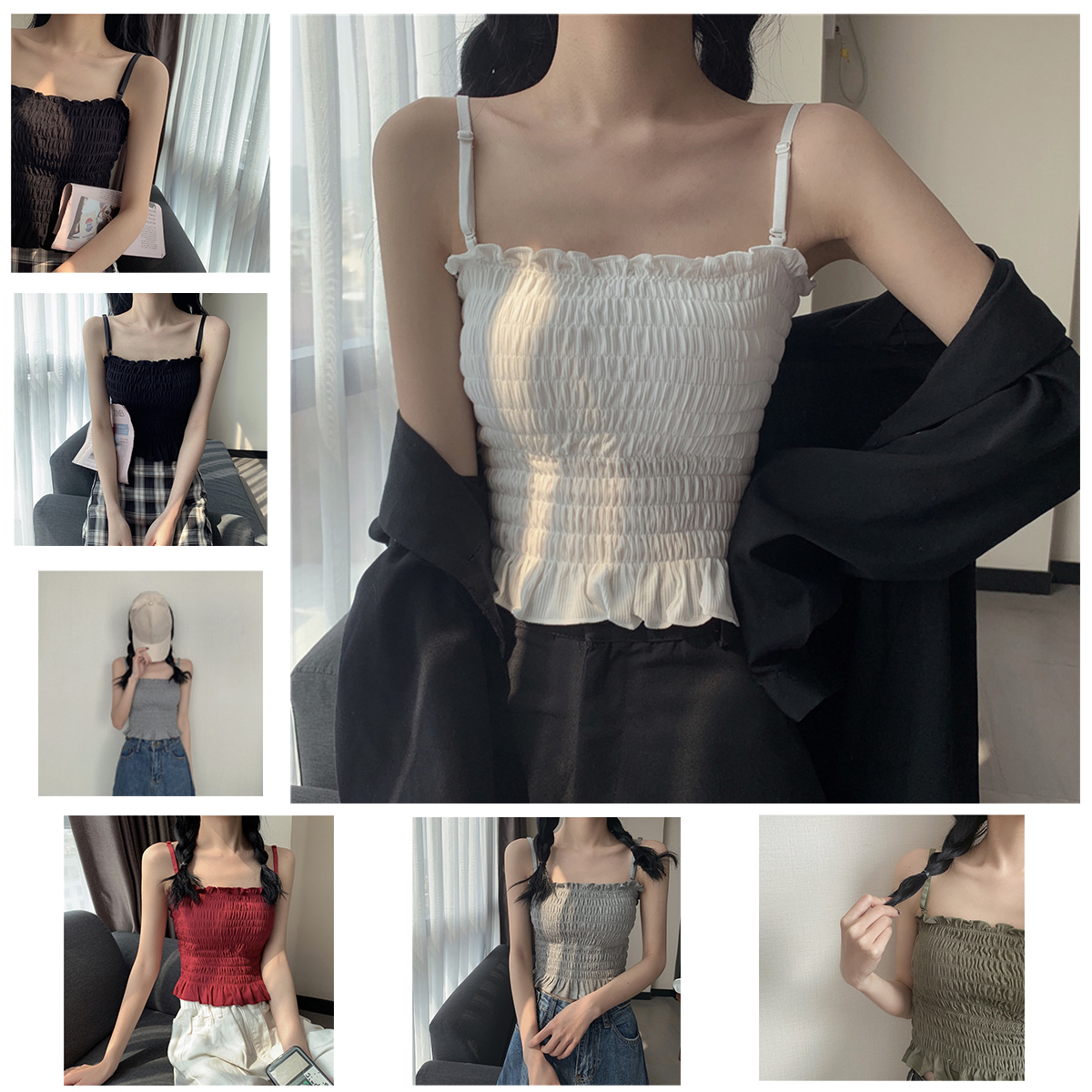 Tank Top Atasan Wanita Korean Style import Pendek Polos Tanktop With Bra Fashion Simple 892