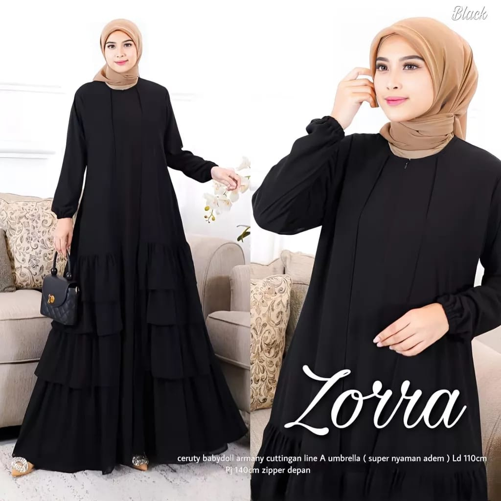 Gamis Ceruty Babydoll Full Furing Zorra Dress Wanita Gamis Polos Baju Kondangan Wanita kekinian Gaun Pesta Muslimah