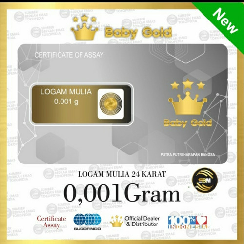 Logam Mulia 24 Karat 0.001 gram Babygold Mini gold Minigram Emas Kecil Dealer Resmi Bogor