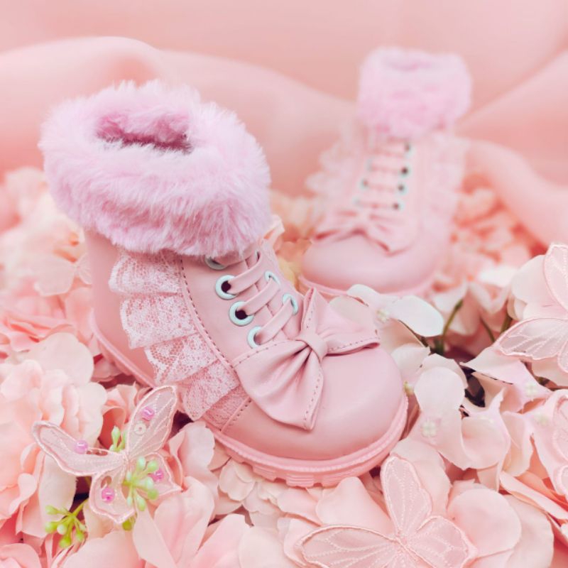 Sepatu anak perempuan/Boot pita Lylac/pink/White