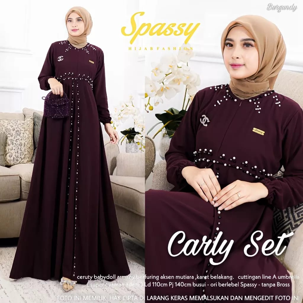 Carly Seti Maxy Aplikasi Mutiara Dress Kondangan Gamis Ceruty Babydoll Full Furing Gaun Pesta Muslimah