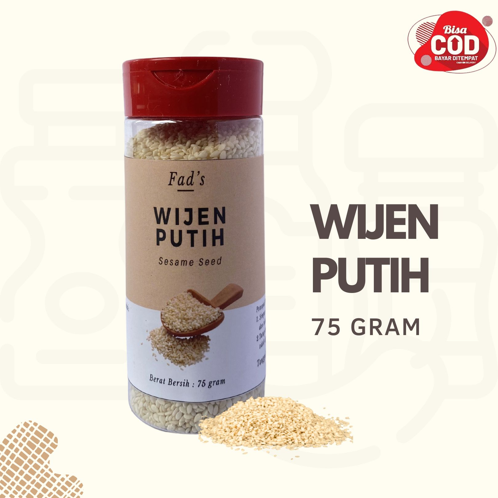 WIjen Kemasan Botol - Wijen Hitam 75gr - Wijen Hitam Sangrai 75gr - Wijen Putih 75gr - Wijen Putih Sangrai 75gr