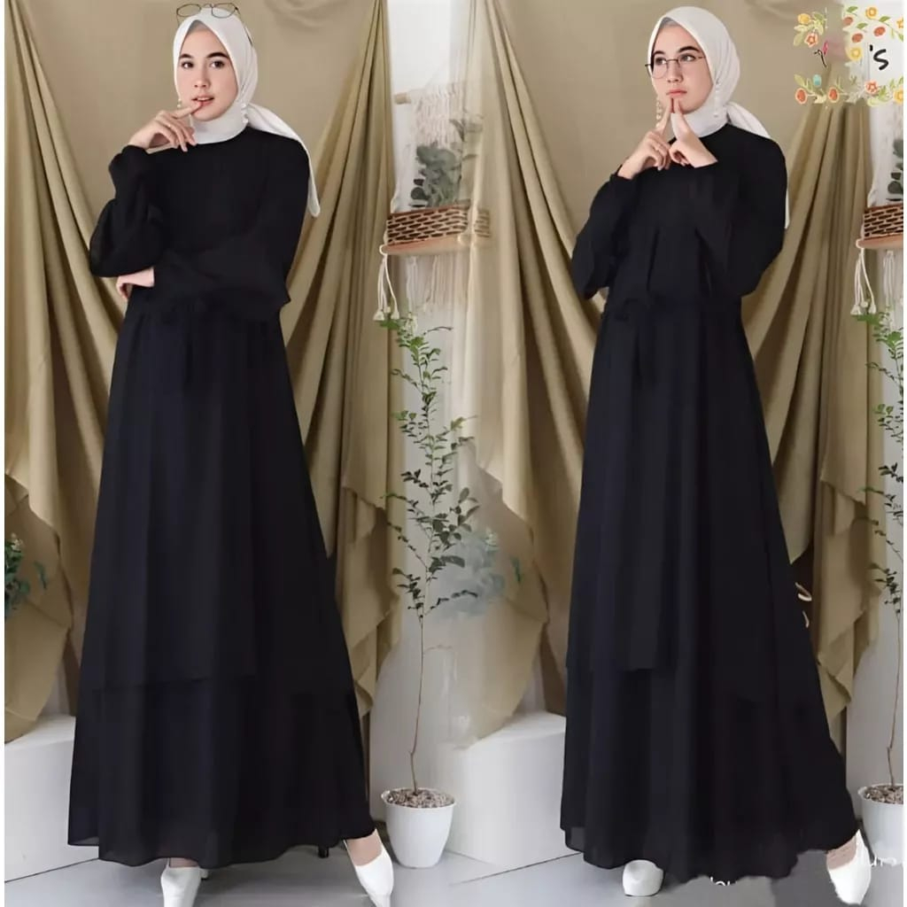 Baju Wanita Malae Dress Maxy Ceruty Babydoll Full Furing Gamis Polos Busui Friendly Fashion Muslim Gamis Dewasa