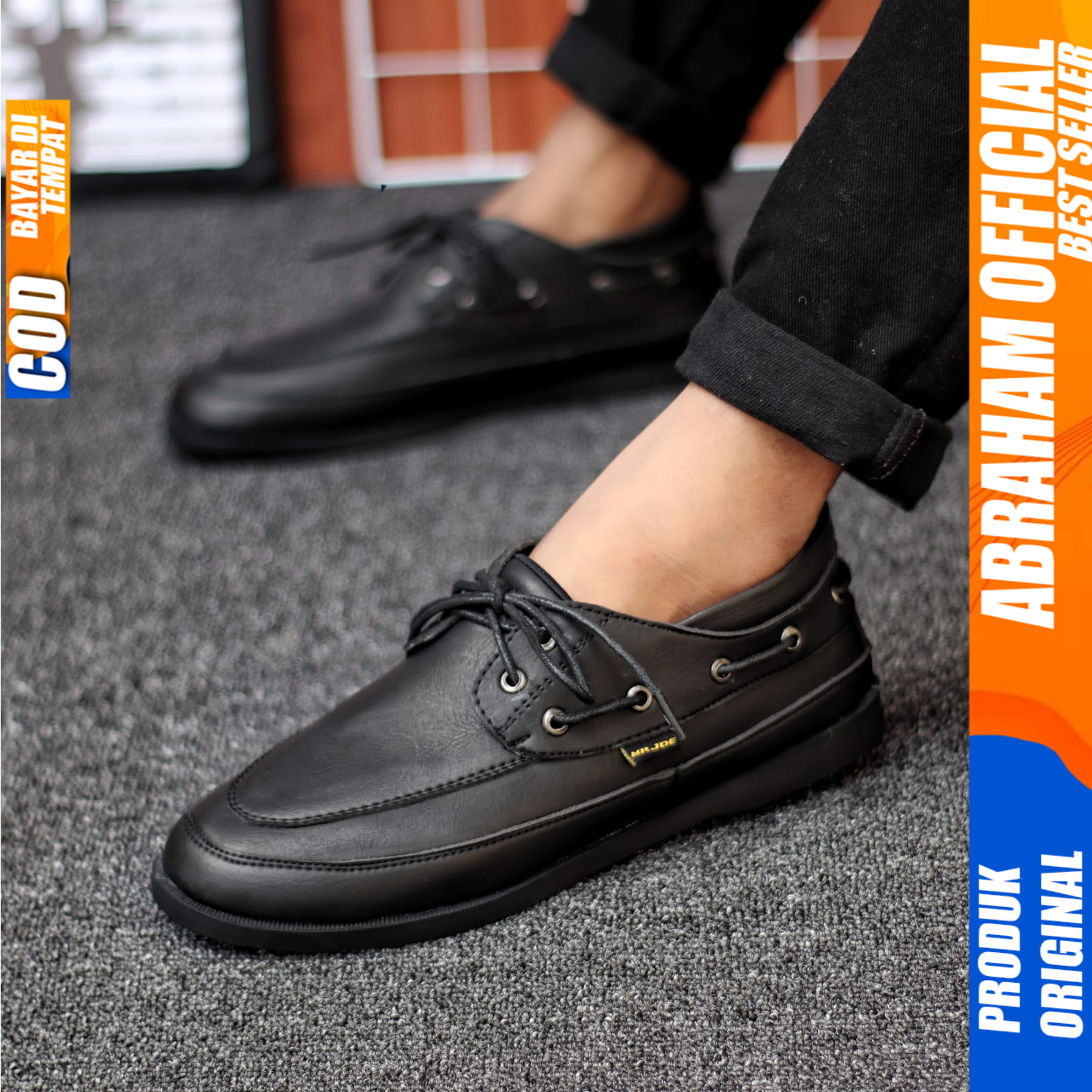 Sepatu Formal Pantofel Hitam Tali Casual Kulit Pu Kerja Pria Abraham