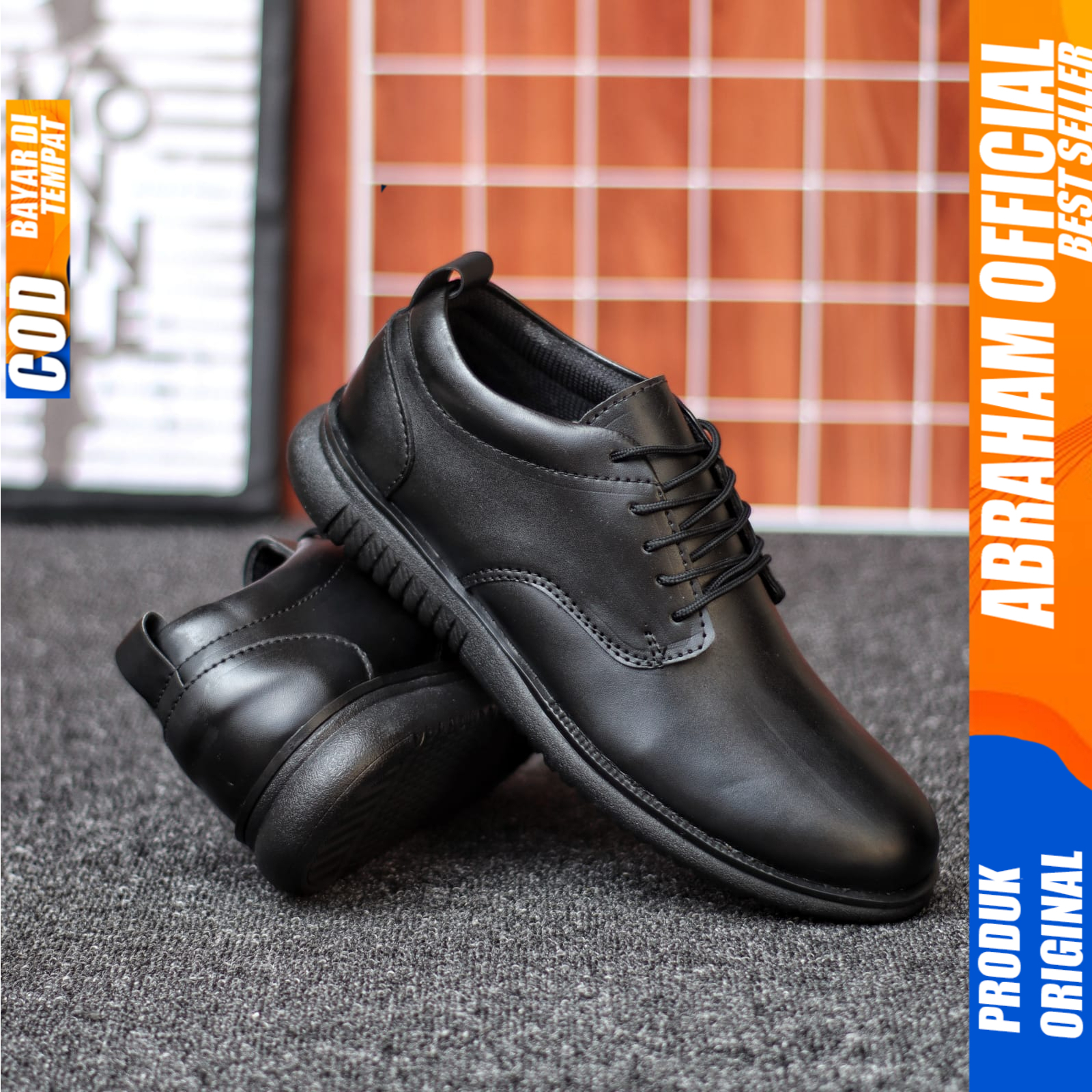 Sepatu Pantofel Oxfrod Pria Formal Casual Kulit Kerja Pria Hitam Abraham