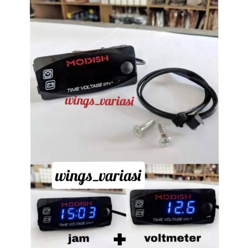Voltmeter Motor Dan Jam Digital 2 IN 1 Voltmeter Jam Digital Aki Motor Universal