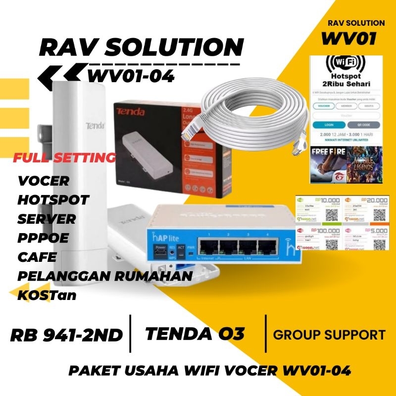 Paket Alat Usaha Wifi Sistem Voucher Billing Hotspot Siap Pakai TENDA 03 + MIKROTIK RB941