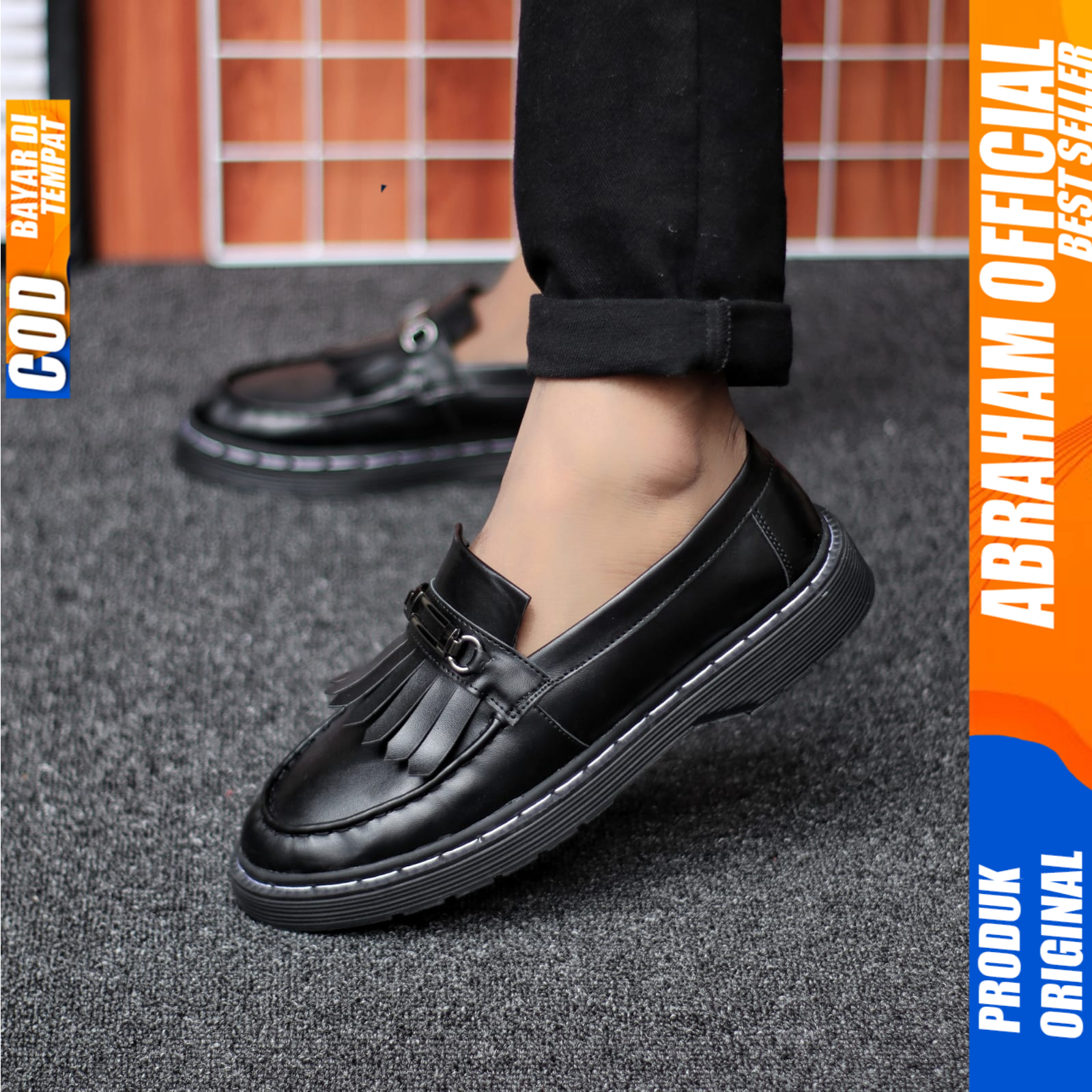 Sepatu Pria Loafers Docmart Formal Pantofel Kerja Pria Hitam Abraham