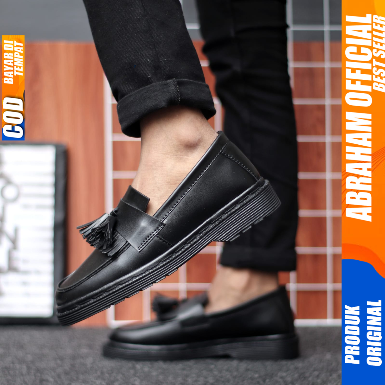 Sepatu Pria Docmart Loafers Formal Pantofel Casual Kulit Kerja Hitam Abraham