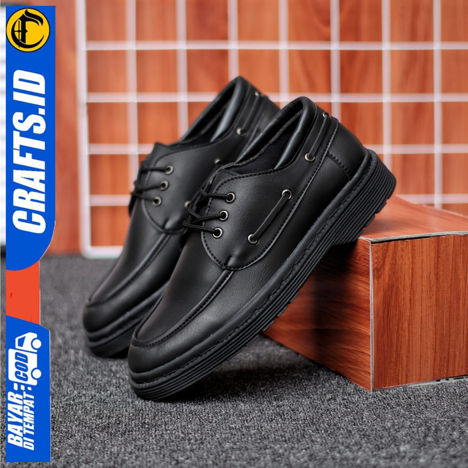 Sepatu Formal Pantofel Docmart Boots Kerja Pria Hitam kulit PU Crafs Eida