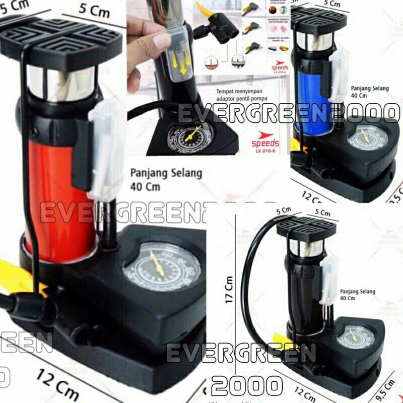POMPA KAKI INJAK - BICYCLE FOOT PUMP dgn METER UKUR BESAR - - ORIGINAL from SPEEDS and EVER GREEN - 