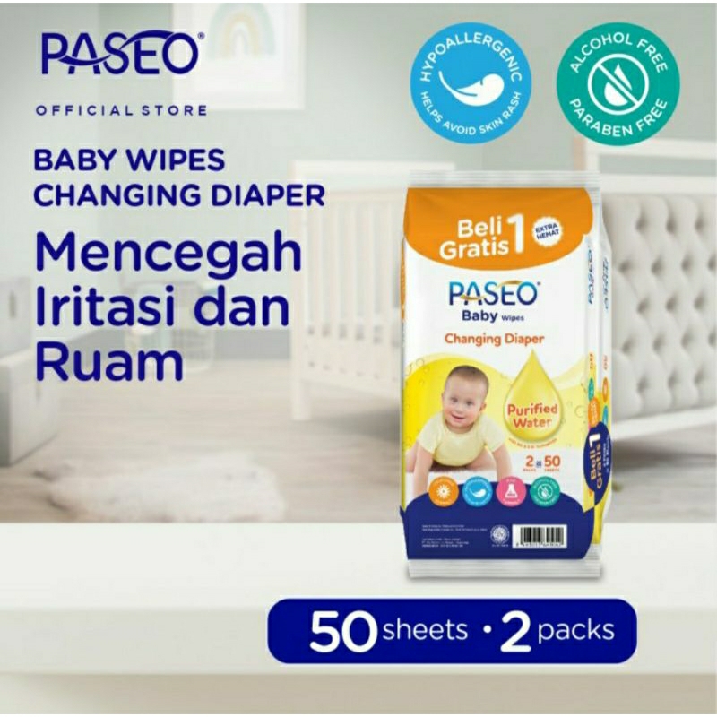 Buy 1 Get 1 PASEO Baby Wipes 50s +50s Tisu Basah Bayi