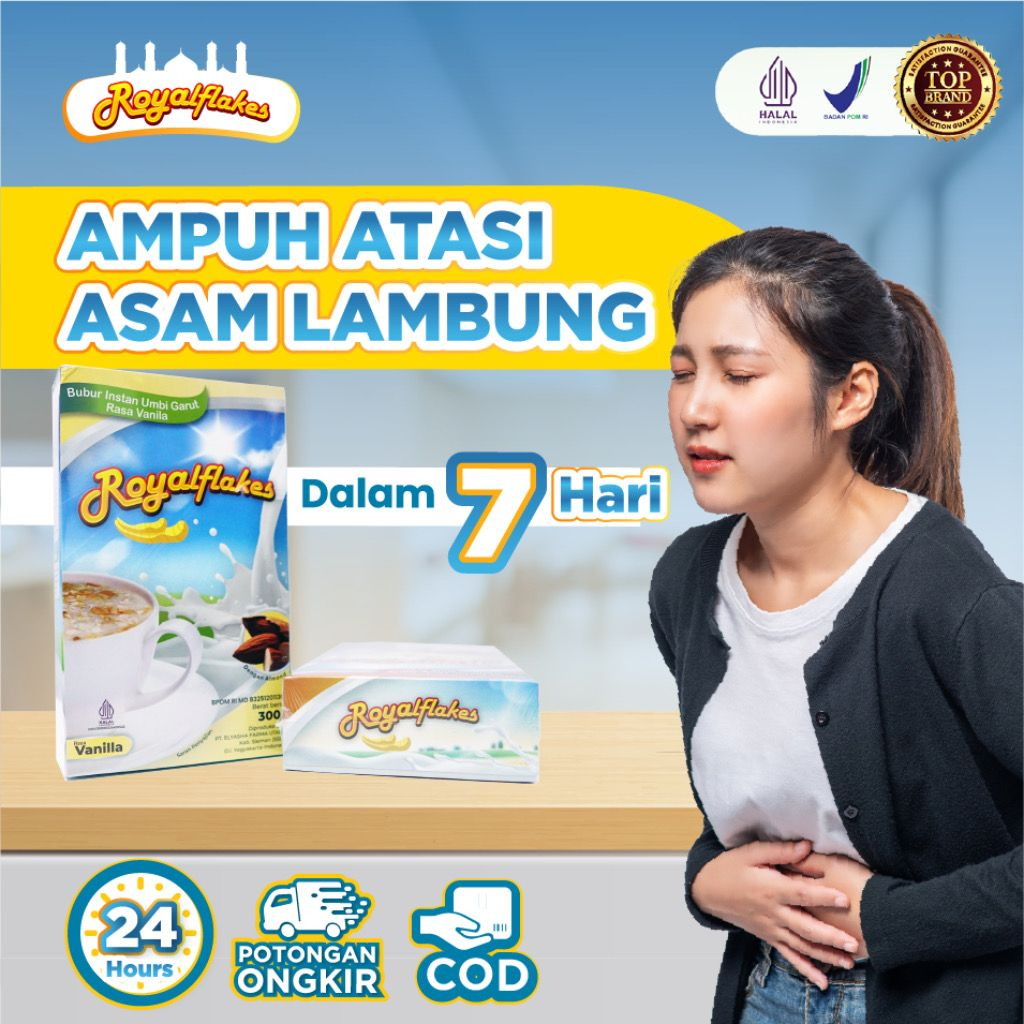 

Royalflakes Sereal Umbi Garut Atasi maag & Asam Lambung - Rasa Original Terbaik No.1