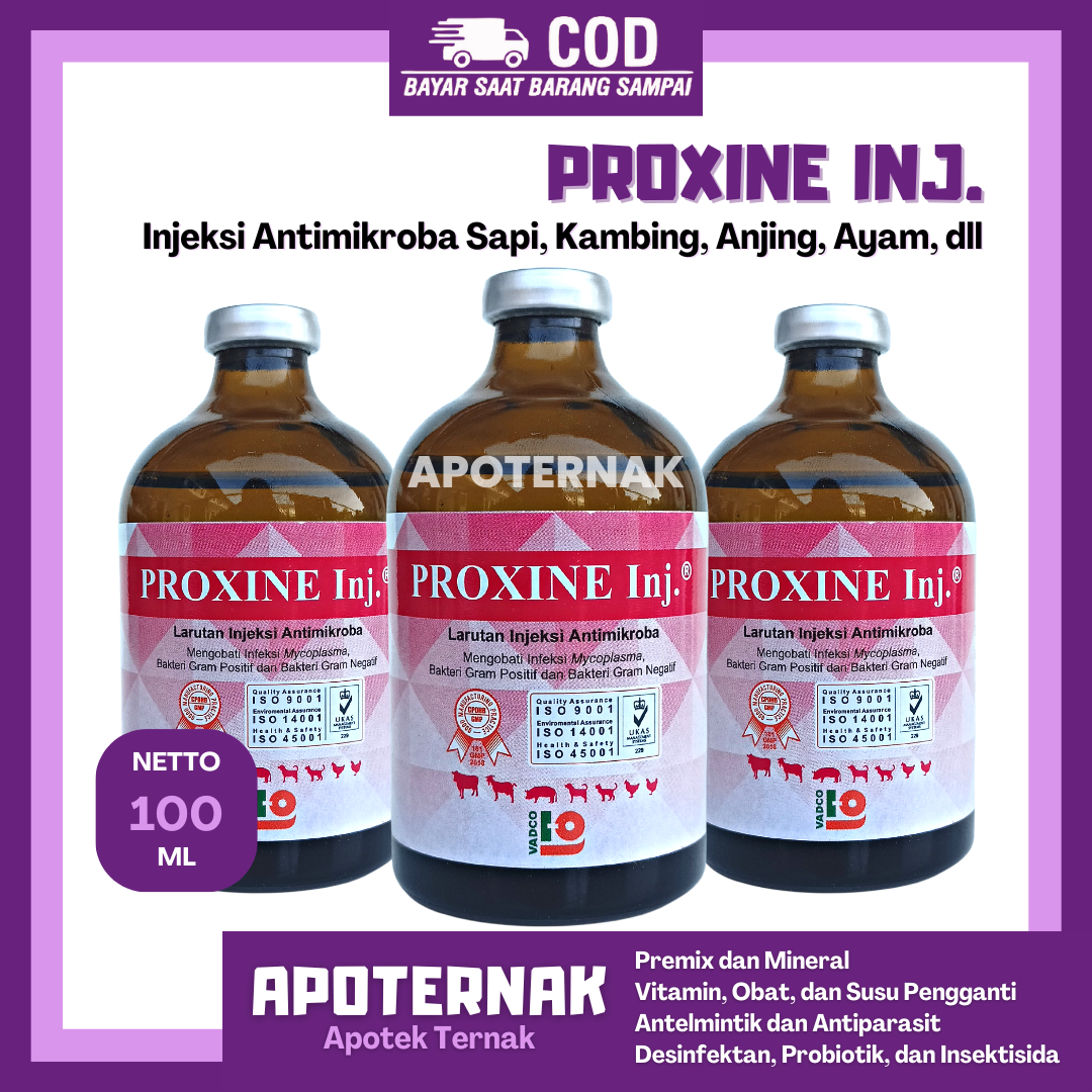 PROXINE INJ 100 mL | Antibiotik / Injeksi Antimikroba Pada Sapi Kambing Ayam Anjing dll | Vadco | Like ROXINE