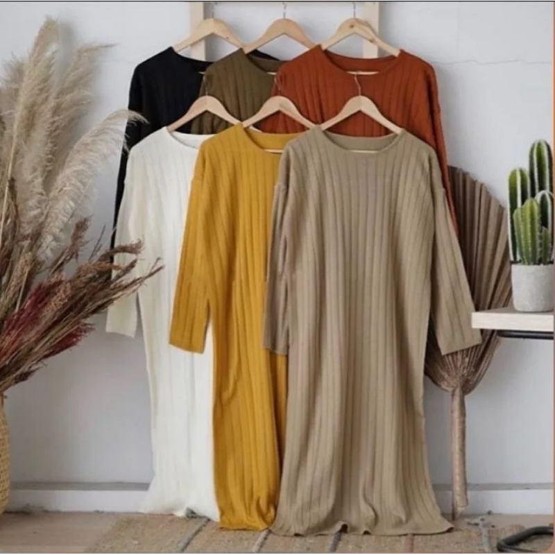 KIMIA LONG TUNIK JUMBO KNIT HORNET L XL XXL TUNIK KNIT RAJUT HALUS OOTD VIRAL MUSLIMAH DRESS