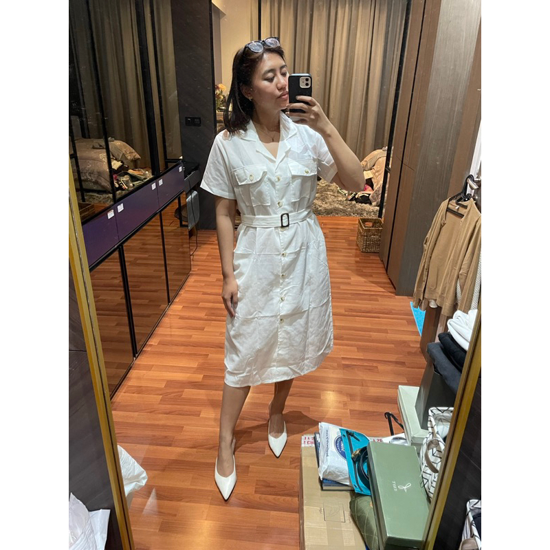 NEW Office White Midi Dress With Belt | Avgal Claryn Baju Kerja Oudre Monomolly Baesic Kina Touch Up Atelier Duma Preloved