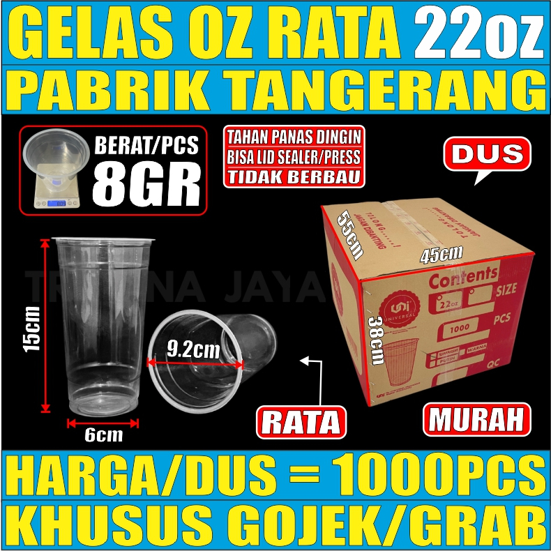 Gelas oz Rata 22oz Cup Plastik Datar Per Dus Murah