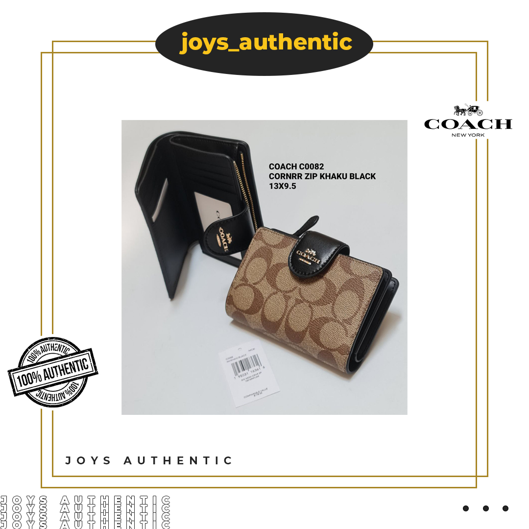Dompet Wanita Coach C0082 Zip Corner Khaki Hitam Black Women Wallet Authentic Original