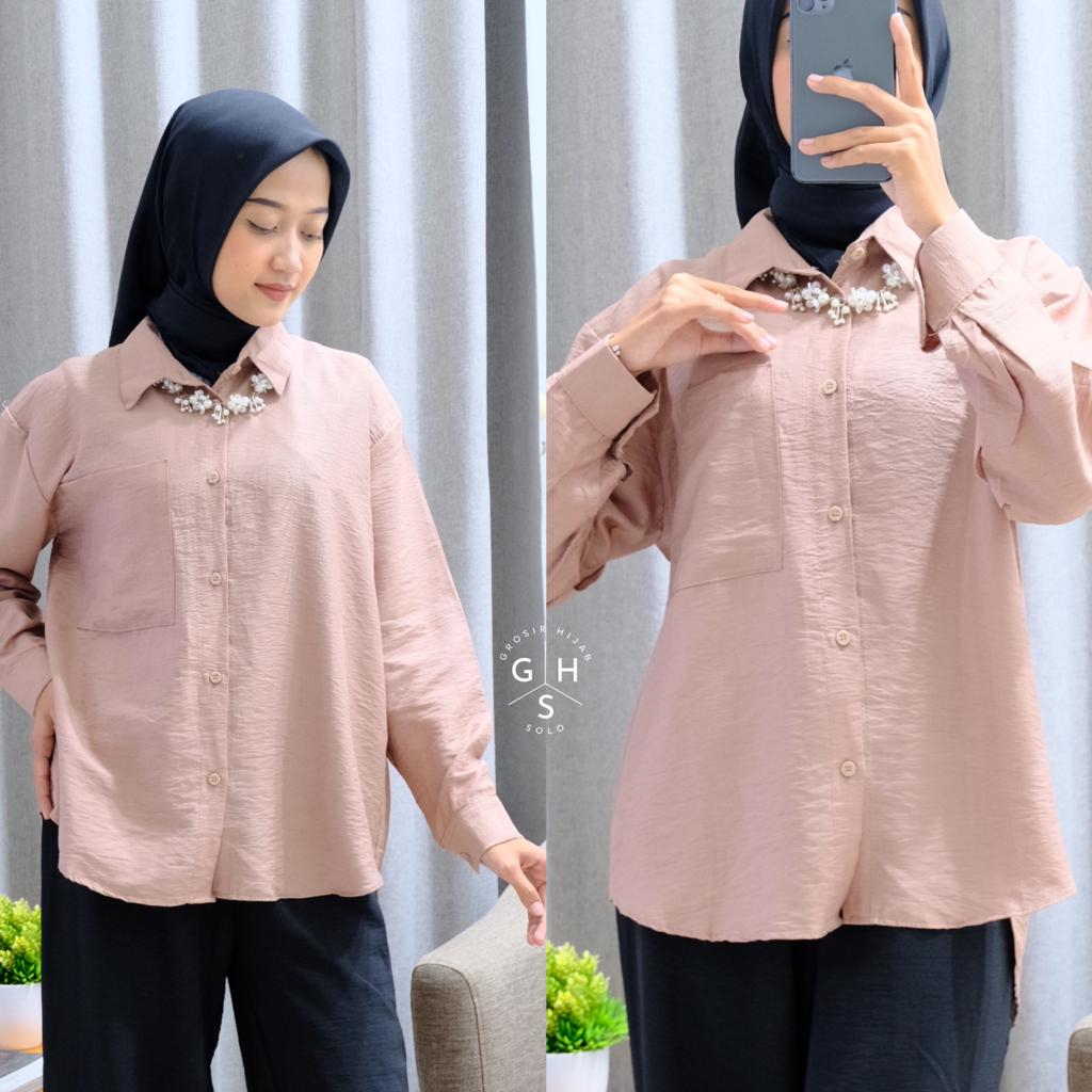 BELVIA SHIRT KEMEJA FULL KANCING ATASAN BLOUSE WANITA POLO LINEN PREMIUM (MSB)