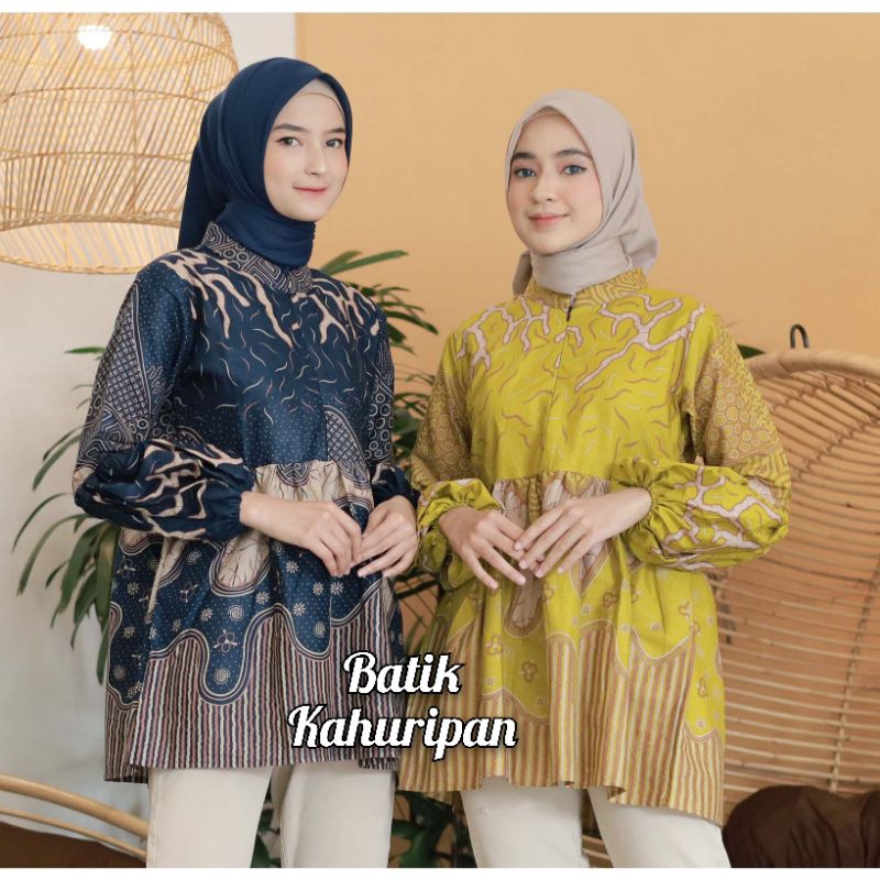 Batik wanita modern baju batik wanita lengan balon resleting depan by batik kahuripan