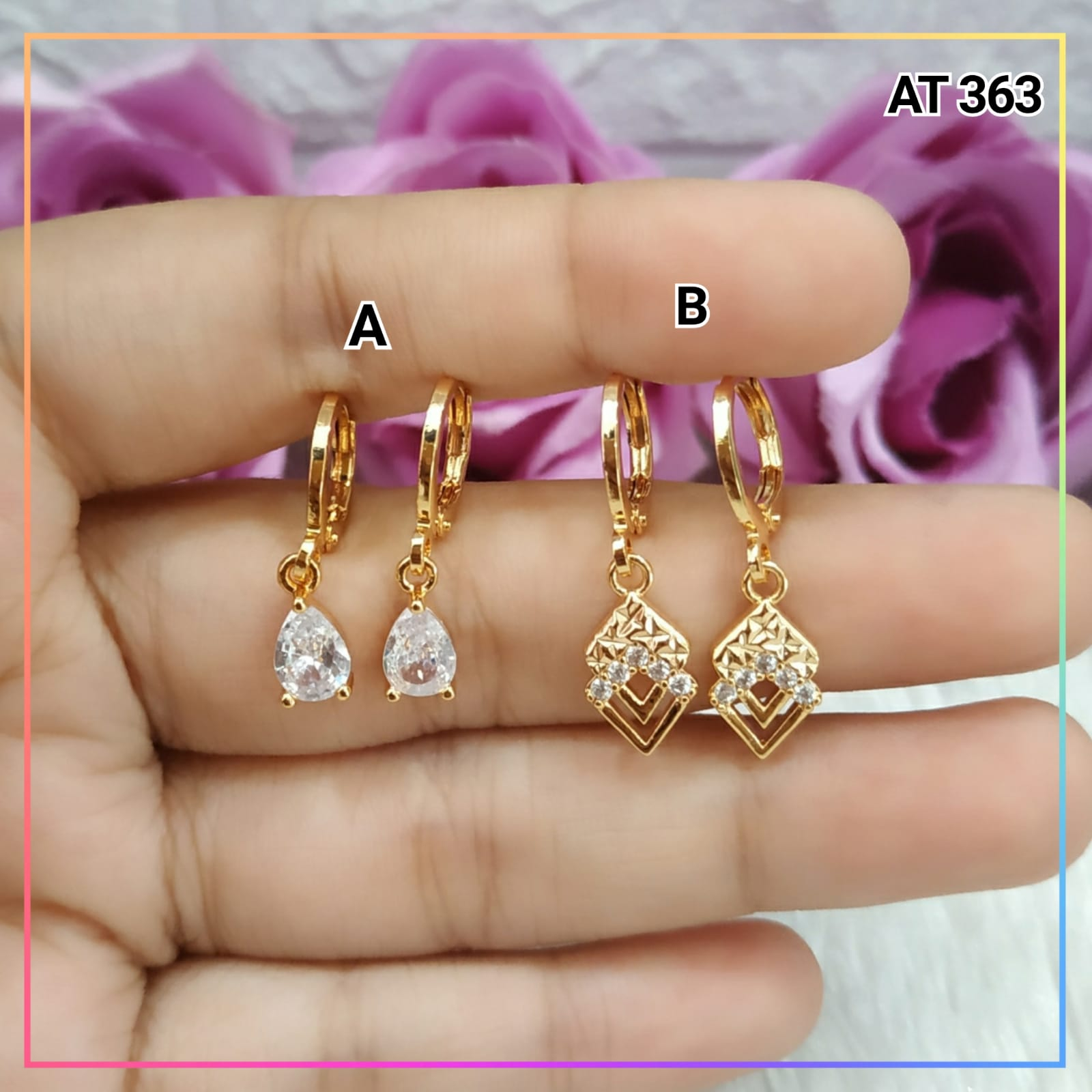 Anting xuping dewasa segitiga permata oval zircon perhiasan lapis emas gold AT 363