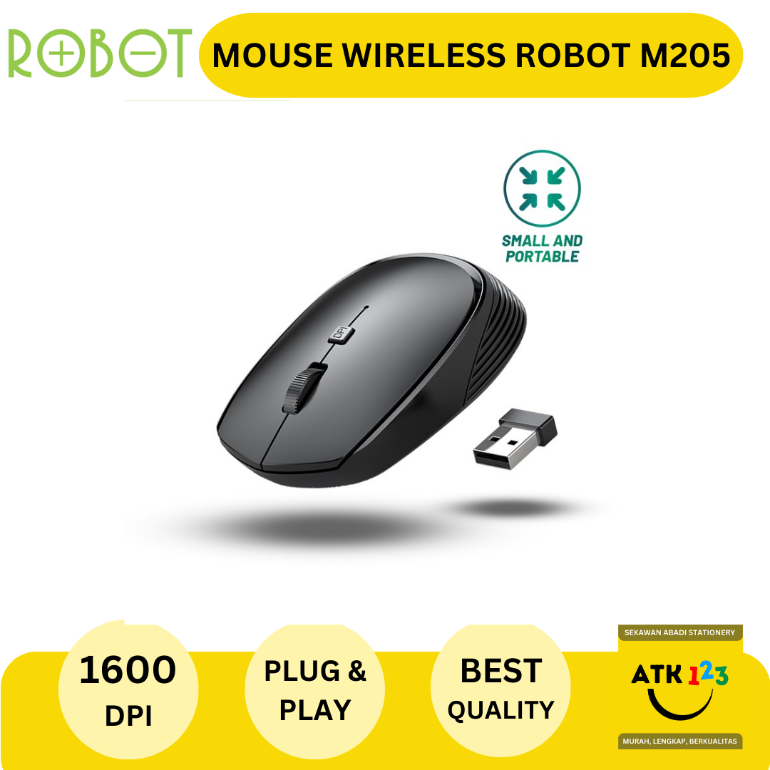 Mouse Wireless ROBOT M205 2.4G 1600DPI Receiver USB untuk PC Laptop